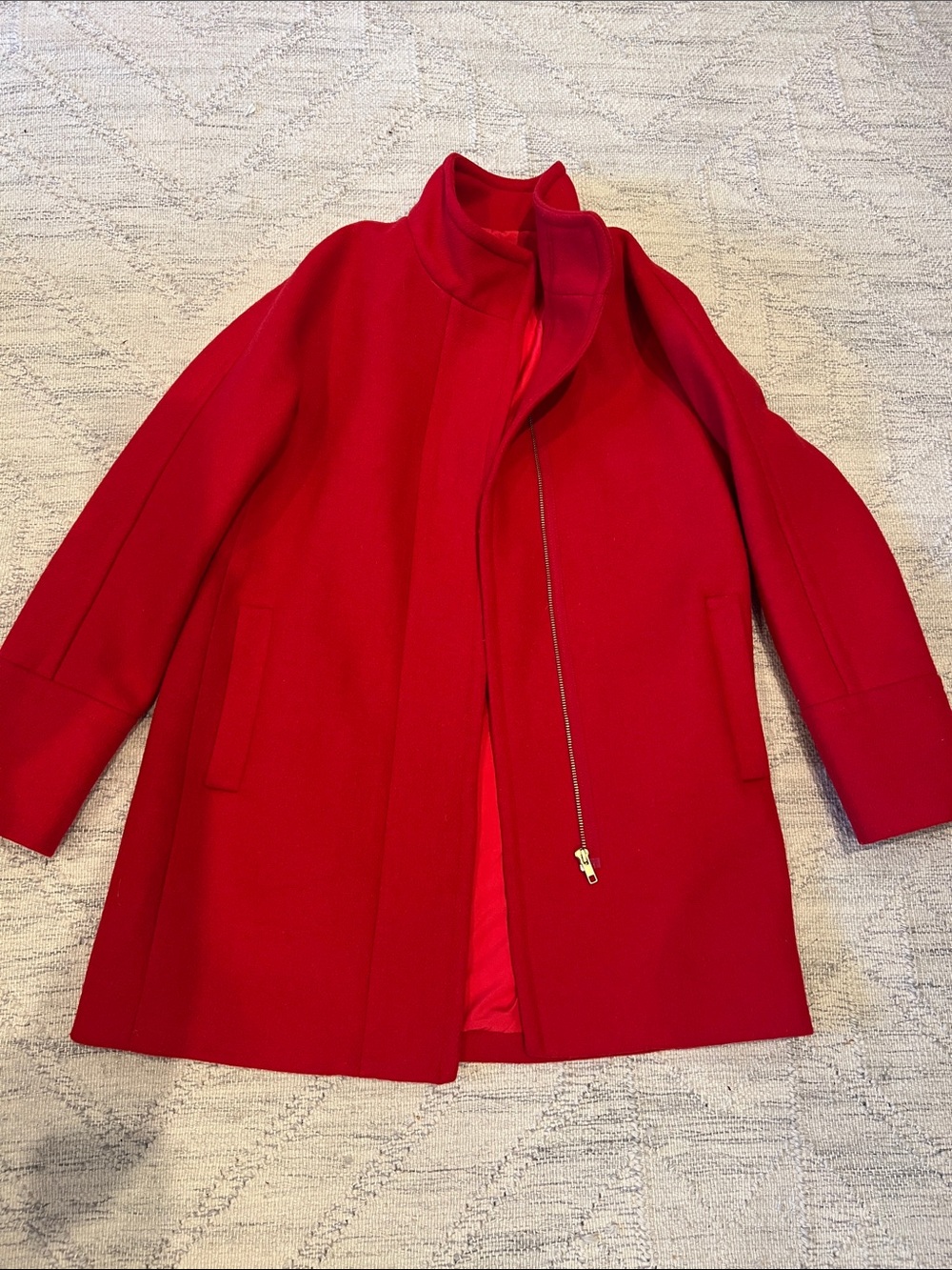 J. Crew Red Stand-Collar Wool Pea Coat
